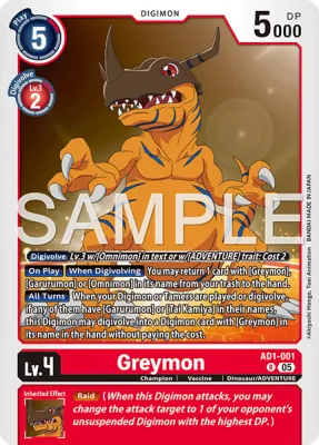 Greymon, Digimon card AD1-001