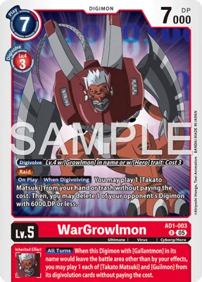 WarGrowlmon, Digimon card AD1-003