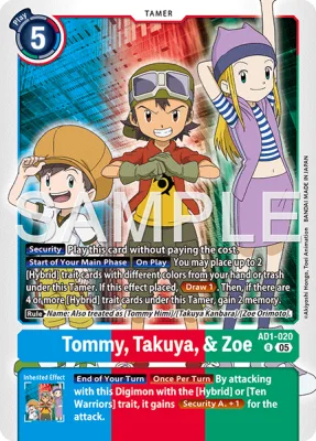 Tommy, Takuya, & Zoe, Digimon card AD1-020