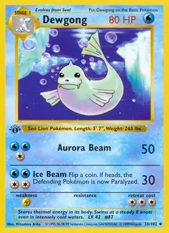 Dewgong — Base Set #25, 1999. Illustrated by Mitsuhiro Arita.