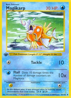 Magikarp — Base Set #35, 1999. Illustrated by Mitsuhiro Arita.