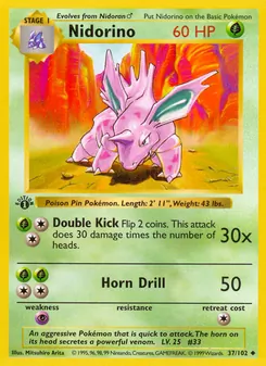 Nidorino — Base Set #37, 1999. Illustrated by Mitsuhiro Arita.