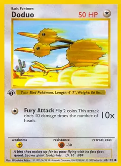 Doduo — Base Set #48, 1999. Illustrated by Mitsuhiro Arita.