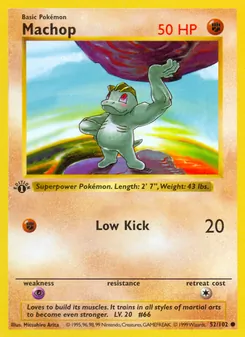 Machop — Base Set #52, 1999. Illustrated by Mitsuhiro Arita.
