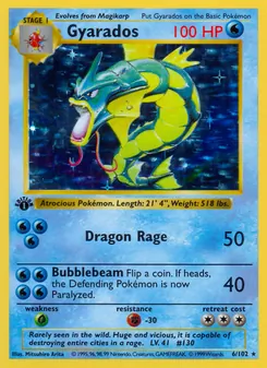 Gyarados — Base Set #6, 1999. Illustrated by Mitsuhiro Arita.