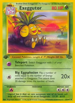 Exeggutor — Jungle #35, 1999. Illustrated by Kagemaru Himeno.