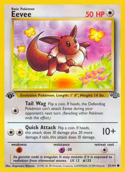 Eevee — Jungle #51, 1999. Illustrated by Kagemaru Himeno.