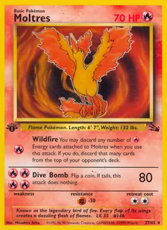 Moltres — Fossil #27, 1999. Illustrated by Mitsuhiro Arita.