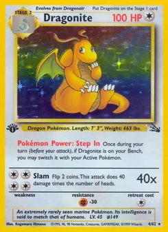 Dragonite — Fossil #4, 1999. Illustrated by Kagemaru Himeno.