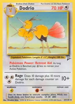 Dodrio — Base Set 2 #37, 2000. Illustrated by Mitsuhiro Arita.