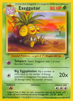 Exeggutor — Base Set 2 #39, 2000. Illustrated by Kagemaru Himeno.