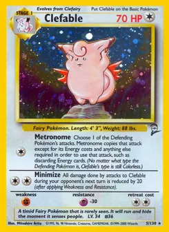 Clefable — Base Set 2 #5, 2000. Illustrated by Mitsuhiro Arita.