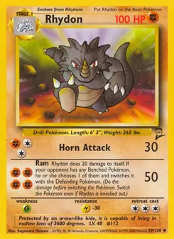 Rhydon — Base Set 2 #59, 2000. Illustrated by Kagemaru Himeno.
