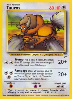 Tauros — Base Set 2 #62, 2000. Illustrated by Kagemaru Himeno.