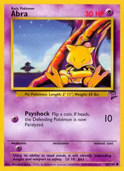 Abra — Base Set 2 #65, 2000. Illustrated by Mitsuhiro Arita.