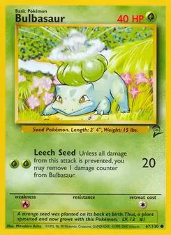Bulbasaur — Base Set 2 #67, 2000. Illustrated by Mitsuhiro Arita.
