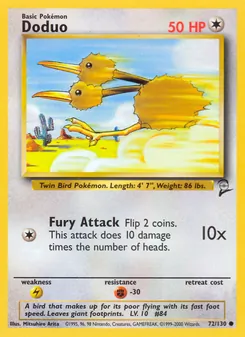 Doduo — Base Set 2 #72, 2000. Illustrated by Mitsuhiro Arita.