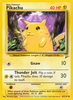 Pikachu — Base Set 2 #87, 2000. Illustrated by Mitsuhiro Arita.
