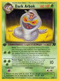 Dark Arbok — Team Rocket #19, 2000. Illustrated by Mitsuhiro Arita.