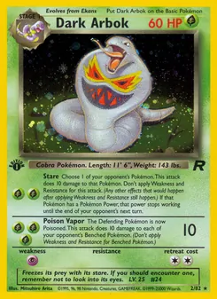 Dark Arbok — Team Rocket #2, 2000. Illustrated by Mitsuhiro Arita.