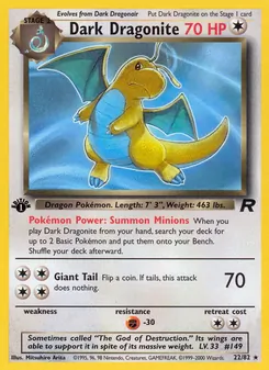 Dark Dragonite — Team Rocket #22, 2000. Illustrated by Mitsuhiro Arita.