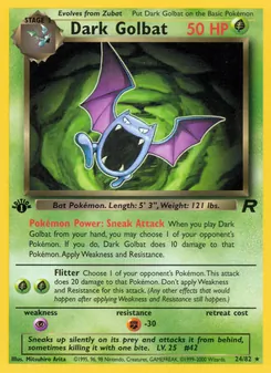 Dark Golbat — Team Rocket #24, 2000. Illustrated by Mitsuhiro Arita.