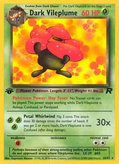 Dark Vileplume — Team Rocket #30, 2000. Illustrated by Kagemaru Himeno.