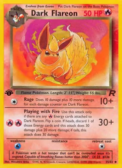 Dark Flareon — Team Rocket #35, 2000. Illustrated by Mitsuhiro Arita.