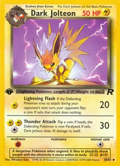 Dark Jolteon — Team Rocket #38, 2000. Illustrated by Mitsuhiro Arita.