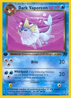 Dark Vaporeon — Team Rocket #45, 2000. Illustrated by Mitsuhiro Arita.