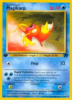 Magikarp — Team Rocket #47, 2000. Illustrated by Kagemaru Himeno.