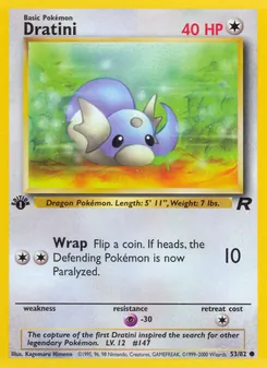 Dratini — Team Rocket #53, 2000. Illustrated by Kagemaru Himeno.