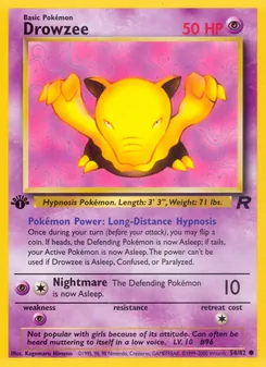 Drowzee — Team Rocket #54, 2000. Illustrated by Kagemaru Himeno.