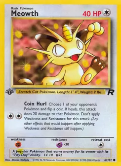 Meowth — Team Rocket #62, 2000. Illustrated by Atsuko Nishida.