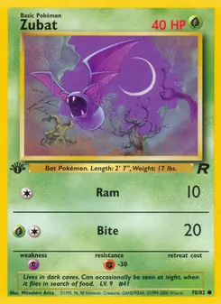 Zubat — Team Rocket #70, 2000. Illustrated by Mitsuhiro Arita.