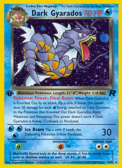 Dark Gyarados — Team Rocket #8, 2000. Illustrated by Kagemaru Himeno.