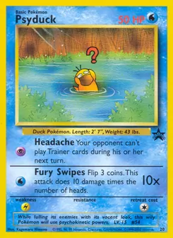 Psyduck — Wizards Black Star Promos #20, 1999. Illustrated by Kagemaru Himeno.
