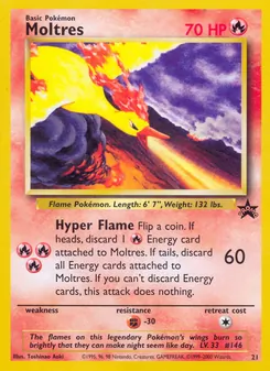 Moltres — Wizards Black Star Promos #21, 1999. Illustrated by Naoyo Kimura.