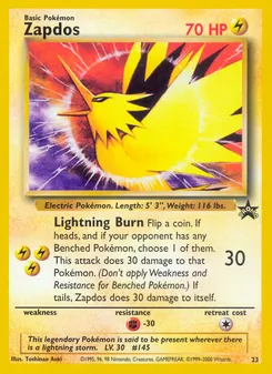 Zapdos — Wizards Black Star Promos #23, 1999. Illustrated by Naoyo Kimura.