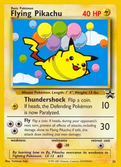 Flying Pikachu — Wizards Black Star Promos #25, 1999. Illustrated by Toshinao Aoki.