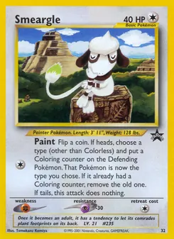 Smeargle — Wizards Black Star Promos #32, 1999. Illustrated by Tomokazu Komiya.