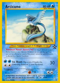 Articuno — Wizards Black Star Promos #48, 1999. Illustrated by Atsuko Nishida.