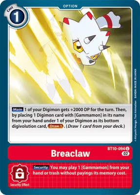 Breaclaw, Digimon card BT10-094
