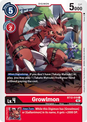 Growlmon, Digimon card BT12-010