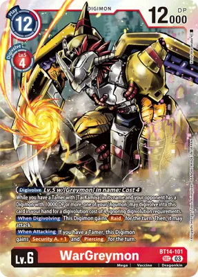 WarGreymon Digimon card front (BT14-101)