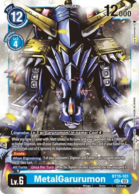 MetalGarurumon Digimon card front (BT15-101)