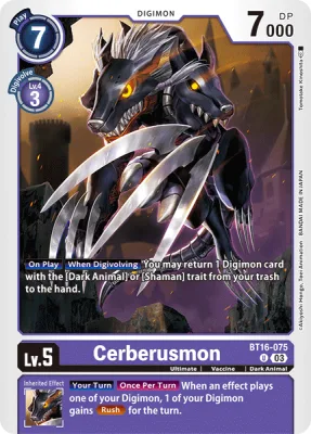 Cerberusmon, Digimon card BT16-075