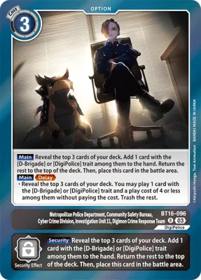 Metropolitan Police Department, Community Safety Bureau, Cyber Crime Division, Investigation Unit 11, Digimon Crime Response Team, Digimon card BT16-096