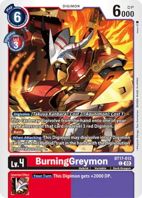 BurningGreymon, Digimon card BT17-012
