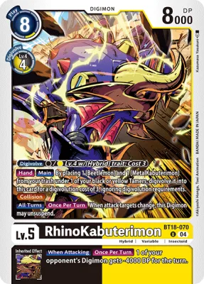RhinoKabuterimon, Digimon card BT18-070